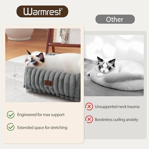 Cute Dog Bed for Small Dogs & Cats,Washable Fluffy Cat Beds for Indoor Cats, Rectangle Orthopedic Memory Foam Puppy Beds with Anti-Slip Bottom, 20 x19 x 7 Inches, Grey (20x19x6 inches) - Image 5