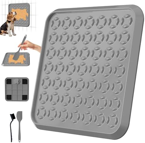 Pet Lick Mat, Lick Mat for Dogs Slow Feeder, Dog Crate Lick Pads, Dog Crate Accessories, Boredom Relief Licking Pad, Fit for Peanut Butter, Treats Yogurt, Bolognese (Grey) by REDDOUDOU