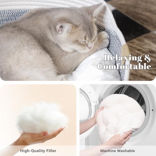 CHEERHOME PETS Handwoven Cat Basket Bed Cooling for Indoor Cat with Cushion - Image 3