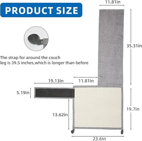 Cat Scratch Couch Protector with Natural Sisal for Protecting Couch Sofa Chair Furniture,Couch Corner Cat Ccratcher 23.6" L*19.7" W(Light Grey/Left Hand) - Image 2
