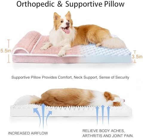Orthopedic Large Dog Bed Pillow Pet Sofa Bed 56''X40'' Pink - Image 6