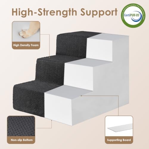 EHEYCIGA Dog Stairs 13.5" H, 3-Step Extra Wide Dog Steps, Black - Image 4