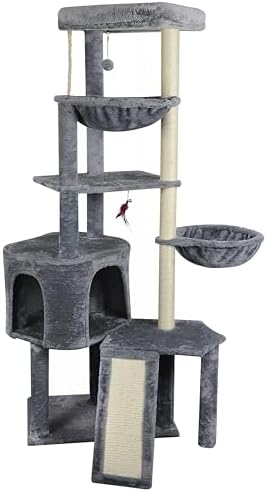 Wang Xin Four Layer Big Cat Tree with Huge Cat Condo and Two Hammocks Scratch Pad,Grey by Unknown