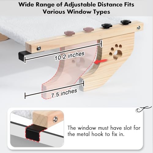 AMOSIJOY Cat Windowsill Perch with Wood & Metal Frame for Large Cat, 24.4in - Image 4