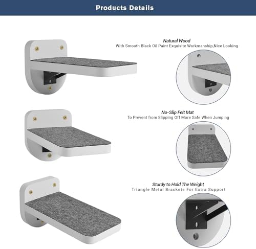 ESPETS Set of 3 White Cat Wall Climbing Steps, Wall Mount Floating Shelves - Image 2