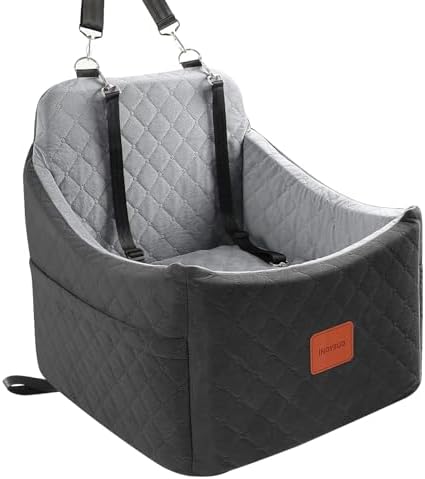 Dog Car Seat for Small Medium Dogs,Detachable Washable Dog Booster Seat Under 35lbs, Pet Car Seat Travel Bed with Storage Pockets and Safety Belt (Black/Grey, Medium) by INDYBUD