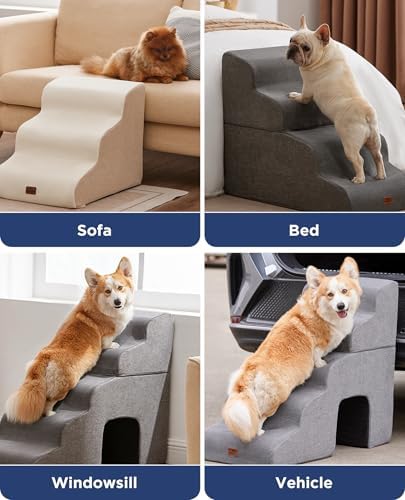 Beige Curved Dog Stairs Ramp for Small Dogs & Cats 17" H, 3-Step Dog Steps for Couch Sofa and Chair, Pet Stairs for Cats, Non-Slip Balanced Pet Steps - Image 3