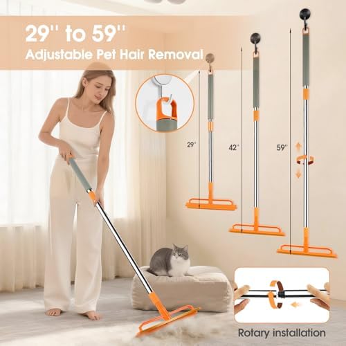 Carpet Rake for Pet Hair Removal, Durable Silicone & Metal Scraper Dog & Cat Pet Hair Remover, Adjustable Long Handle 59'' Pet Hair Carpet Rake for Rugs, Mats, Couch, Furniture - Image 2