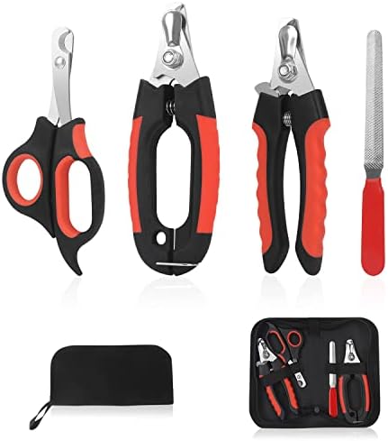 Dog Nail Clippers Trimmer Set, Quick Safety Guard to Avoid Over-Cutting, Stainless Steel Razor Sharp Blades, Sturdy Non-Slip Handles, Storage Case and Nail File, Professional Pet Grooming by Bretheil
