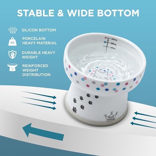 Necoichi Ceramic Elevated Cat Water Bowl, Whisker-Friendly (Colorful Dots, Extra Tall) - Image 6