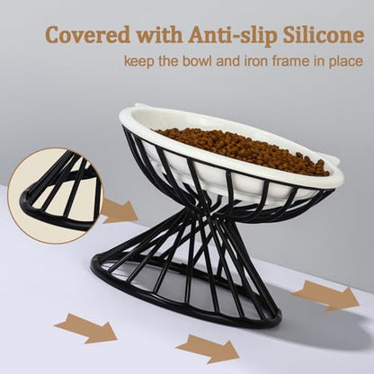 Elevated Cat Bowls,6.3" Wide Raised Ceramic Cat Food Bowl with Anti-Slip Metal Stand for Indoor Cats,Whisker Friendly,Protect Pet's Spine Pet Food Dishes for Flat Faced Cats and Kitten (White) - Image 3
