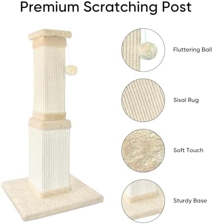 Cat Scratching Post for Indoor Cats, 32Inch Sisal Cat Scratcher, Beige - Image 2