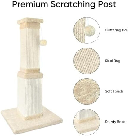 Cat Scratching Post for Indoor Cats, 32Inch Sisal Cat Scratcher, Beige - Image 2