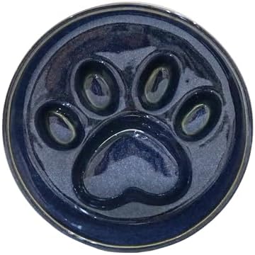 Ceramic Slow Feeder Bowl, 6.69 x 5.7 inches, Elevated Design with Paw Pattern, for Cats and Small Dogs (Dark Blue) by Padolitlay