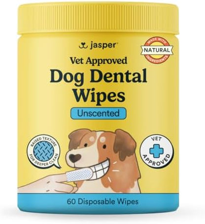Jasper Dog Dental Wipes, Finger Tooth Wipes for Dogs, Unscented 60-Count by OralWellnessforPets