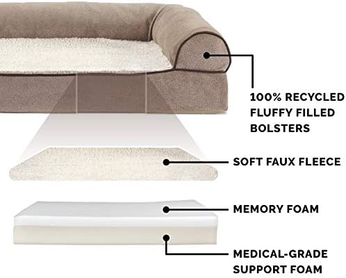 Furhaven Memory Foam Dog Bed for Medium/Small Dogs w/ Removable Bolsters & Washable Cover, For Dogs Up to 35 lbs - Sherpa & Chenille Sofa - Cream, Medium - Image 4