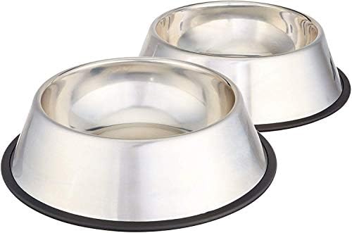 Amazon Basics Stainless Steel Non-Skid Dog Water And Food Bowls, Dishwasher Safe, Rust Resistant, 38oz Capacity, 10 x 2.8 Inches, 2-Pack by AmazonBasics