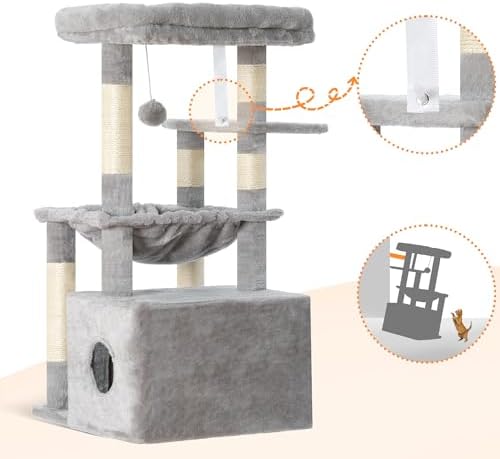 Heybly Cat Tree, Kitten Tower with Large Soft Cat Basket HCT008SW - Image 7