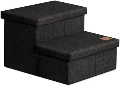 Love's cabin Dog Stairs for High Bed, Foldable Pet Stairs for Small Medium or Large Dogs Puppy with Storage for Bed or Couch, Cat Dog Steps Ramp with Zip up to 200 lbs, Black, 2 Steps by Lovescabin
