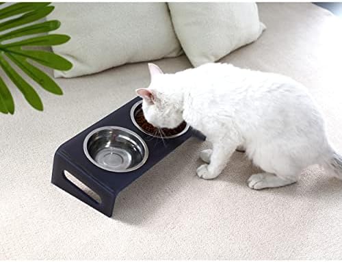 Tilted Raised Elevated Food and Water Bowls Stand for Cat or Small Dogs - Puppy's Clear Acrylic Stainless Steel Dishes Holder for Boy or Girl Pet,Modern,Durable and Easy to Clean by WBhonghui (Grey) - Image 5