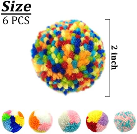 Andiker 6 Pcs Assorted Color Cat Ball Toys, Woolen Yarn Puffs Cat Pom Pom Balls Interactive Kitten Chasing Toys - Image 2
