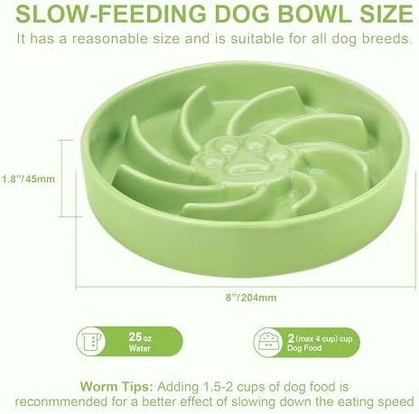 Ceramic Slow Feeder Dog Bowl, 3 Cup Dog Food or 25oz Water, Slow Eating Bowl for Middle Breed, Maze Puzzle Feeder for Fast Eaters, Anti-Choking Stop Bloat, Non-Slip BPA Free (Green) - Image 2