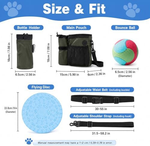Dog Training Treat Pouch with Water Bottle Holder, Hands Free Dog Walking Bag for Treats, Puppy Training & Outdoor Walks, 3-Way Wear Dog Treat Bag for Training with Flying Disc & Bounce Ball - Image 2