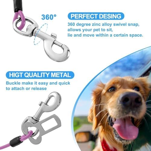Dog Seat Belt Harness for Car,2pcs Dog Seatbelt of Coated Wire Leash Safety Restraint,No Chew Tether Cable Vehicle Dogs Accessories,Double Clips & Latch (Purple, 24 inch/60 CM) - Image 2