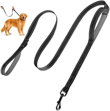 Double Handle Dog Leash 6FTX1IN, Heavy Duty Leash with Reflective, Black by HOSCAPE
