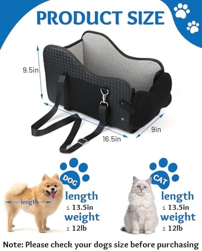 Center Console Dog Car Seat, Pet Car Seat, Armrest Middle Console Booster Travel Carrier for Small Dogs and Cats(Black Leather) - Image 2