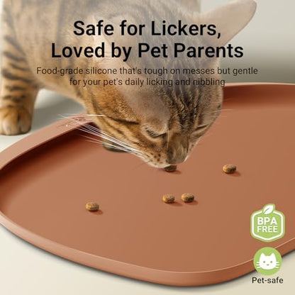 DownyPaws Cat Food Mat,Silicone Waterproof Feeding Mat, 18"×12.5", Coral - Image 2