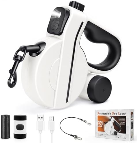 Retractable Dog Leash with USB Rechargeable Light, Reflective, Black by COSOWO