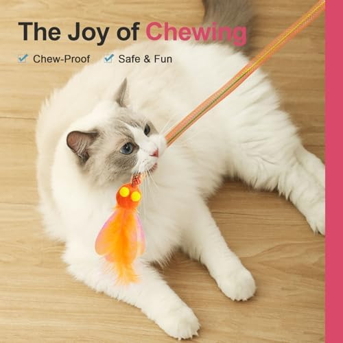 SONGWAY Cat Rainbow Wand Toy - Rainbow Cat Feather Toys with Bells, Colorful Mesh Teaser Wand with Feather Tail, Interactive Toys for Indoor Cats Kittens, Mixed Colors - Image 6