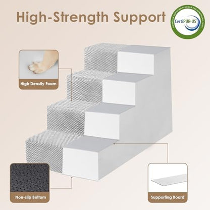 EHEYCIGA Dog Stairs for Bed 18" H, 4-Step Extra Wide Dog Steps, Light Grey - Image 4