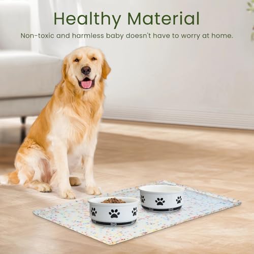 Ptlom Dog Food Mat Anti-Slip Dog Bowl Mats for Food and Water, Waterproof Pet Placemat Prevents Messy Spill to Floor, Silicone Puppy Feeding Tray for Small, Medium and Large Dogs Cats - Image 3