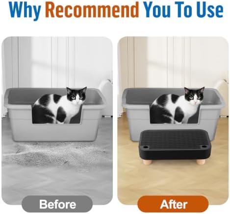 Cat Litter Box Step Ramp, Cat Litter Catcher Mat with Wooden Feet, Filter Function, Pedal Stool for Self-Cleaning Litter Box, Ideal for Kitten & Elderly Cats (Black) - Image 5