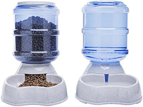 Pet Feeder and Water Food Dispenser Automatic Water Bowl for Dogs Cats, BPA-Free, Gravity Refill, Self Feeding for Small Medium Pets Puppy Kitten Rabbit - 1 Gallon 3.8L (Waterer + Feeder) by VSEER