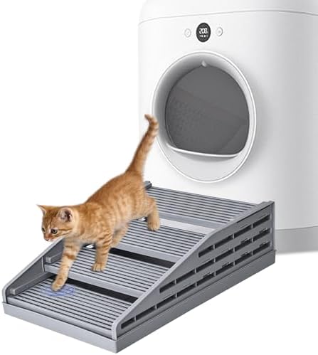 Adjustable Litter Box Step, Elevated Cat Ramp/Stairs with Filter Function, Anti-Tracking, Easy to Clean, Fits Automatic Litter Boxes, for Small & Elderly Cats, Non-Slip(Grey) by TAILRYTH