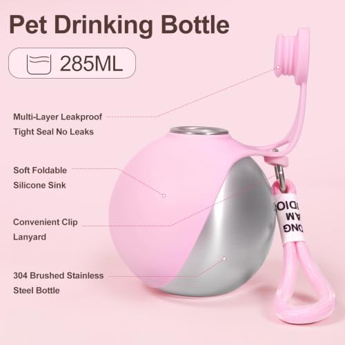 Spherical Portable Dog Water Bottle - Leak-Proof Travel Water Bowl for Pets, BPA-Free Plastic & Food-Grade Stainless Steel, Lightweight for Walking, Hiking, Outdoor (Metal - Stainless Steel) - Image 2