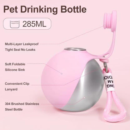 Spherical Portable Dog Water Bottle - Leak-Proof Travel Water Bowl for Pets, BPA-Free Plastic & Food-Grade Stainless Steel, Lightweight for Walking, Hiking, Outdoor (Metal - Stainless Steel) - Image 2
