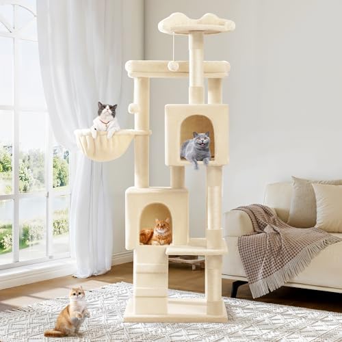 Allewie 64 Inches Multi-Level Cat Tree Tower for Indoor Cats, Beige - Image 2