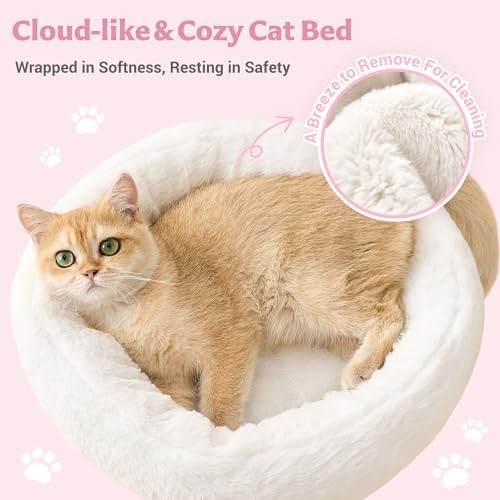 Modern Cat Tree for Indoor Small & Medium Cats, 36" Cat Tower with Scratching Posts, 2 Cozy Cat Caves, Top Perch, Dangling Balls, Washable Cushions, Space-Saving Cat Condo, Pink - Image 3