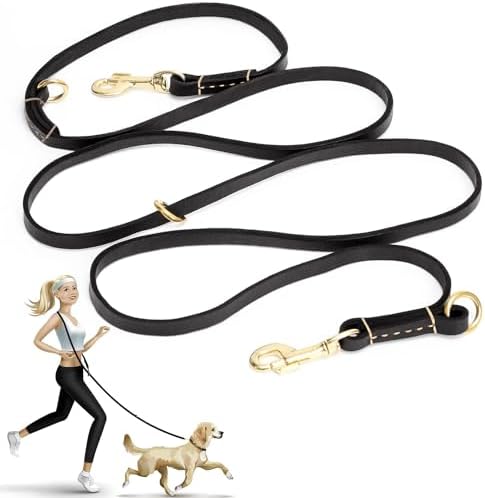 Guiding Star 8ft Leather Dog Leash - Soft Multi-function 6 in 1 Training Walking Leash, Hands Free, Dual, Crossbody for Small, Medium and Large Dogs, Service Dogs, Black by GuidingStar