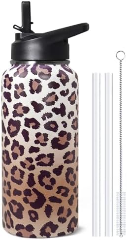 32ozLeopard Print Stainless Insulated Aater Water Bottle with Straw,Leopard Print Cheetah Gym Hiking Sports Coffee Mug Cup Water Bottles,Leopard Print Decor Stuff Accessories by Unknown