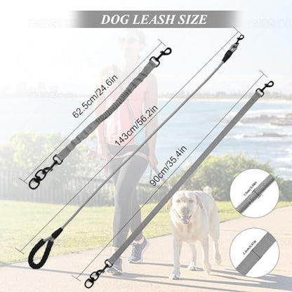 Dog Double Leashes,4-Dog Rope Bungee Four Leash - Tangle-Free Design with Padded Handle, 360° Swivel Control & Removable Feature for Walking Multiple Dogs - Image 5