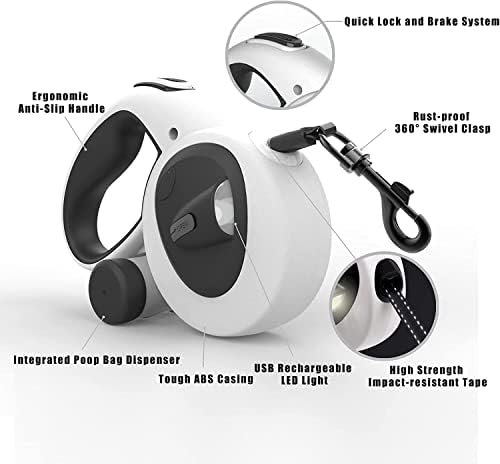 4-in-1 Retractable Dog Leash with LED Light & Dispenser & Poop Bags - Image 2