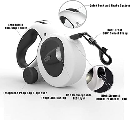 4-in-1 Retractable Dog Leash with LED Light & Dispenser & Poop Bags - Image 2