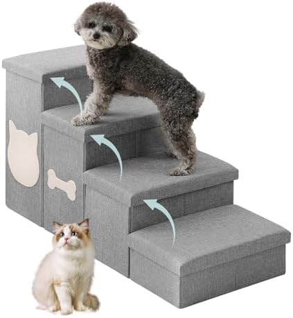 Dog Steps for High Bed, Foldable Dog Stairs with Storage, Grey by Unknown