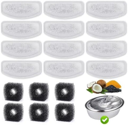 12 Pack Replacement Filters for D60 100oz/3L Automatic Pet Fountain, ZEKIRY Carbon Cat Fountain Filters, Triple Filtration Pet Water Dispenser Filter Replacement(6Pcs Pump Sponges) by ZEKIRY