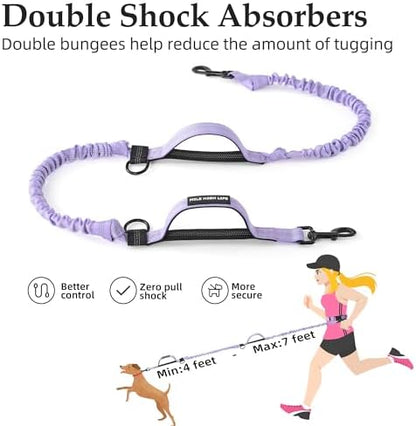 Mile High Life Hands Free Leash, Waist Leash for Dog Running Training and Jogging, Adjustable Belt with Double Padded Handle, Reflective Bungee for Medium Large Dogs (Light Purple, 7FT) - Image 3